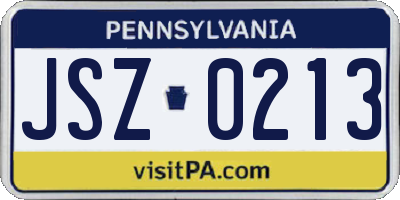 PA license plate JSZ0213