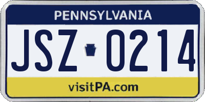 PA license plate JSZ0214
