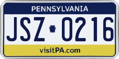 PA license plate JSZ0216