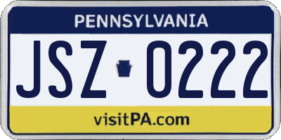 PA license plate JSZ0222
