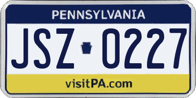 PA license plate JSZ0227