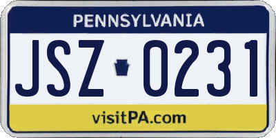 PA license plate JSZ0231