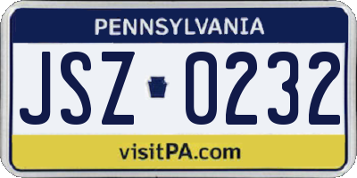 PA license plate JSZ0232