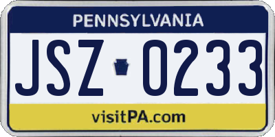 PA license plate JSZ0233