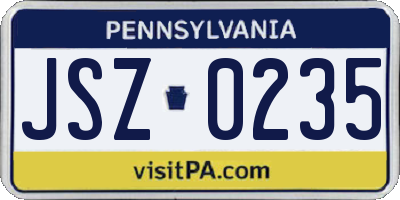 PA license plate JSZ0235