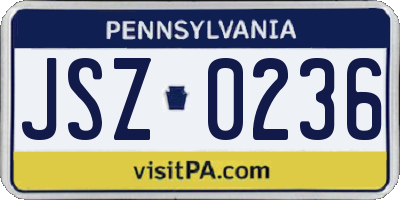 PA license plate JSZ0236