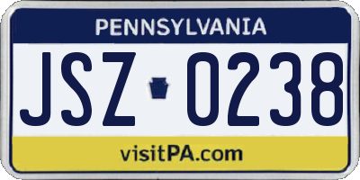 PA license plate JSZ0238