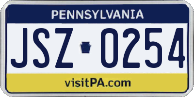PA license plate JSZ0254