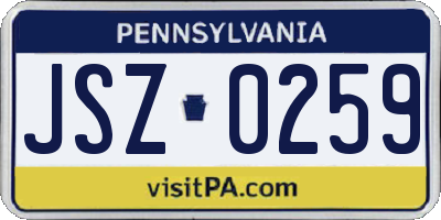 PA license plate JSZ0259