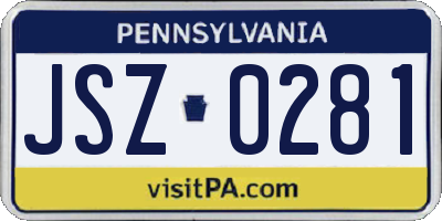 PA license plate JSZ0281