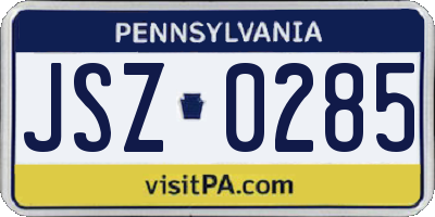 PA license plate JSZ0285