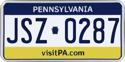PA license plate JSZ0287