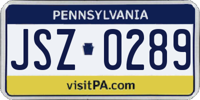 PA license plate JSZ0289