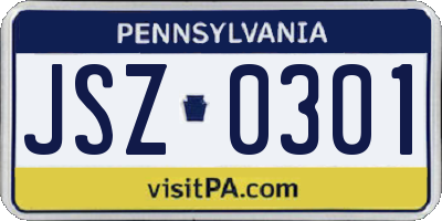 PA license plate JSZ0301