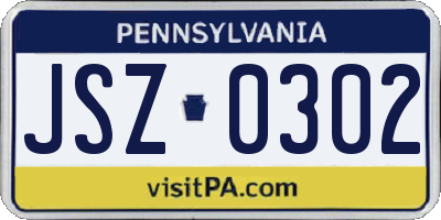 PA license plate JSZ0302