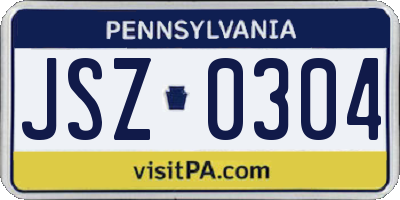 PA license plate JSZ0304