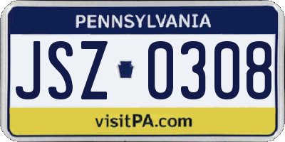 PA license plate JSZ0308