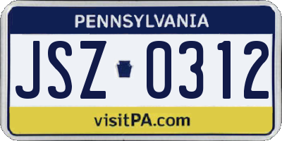 PA license plate JSZ0312