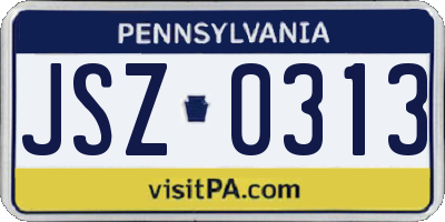 PA license plate JSZ0313