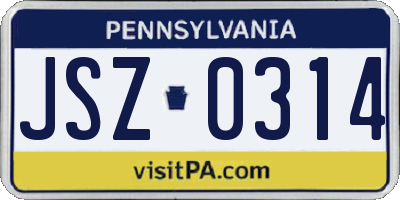 PA license plate JSZ0314