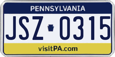 PA license plate JSZ0315