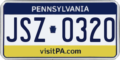 PA license plate JSZ0320