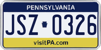 PA license plate JSZ0326