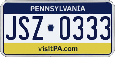 PA license plate JSZ0333