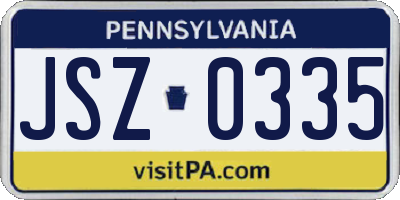 PA license plate JSZ0335