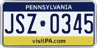 PA license plate JSZ0345