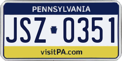 PA license plate JSZ0351