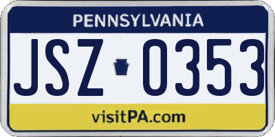 PA license plate JSZ0353