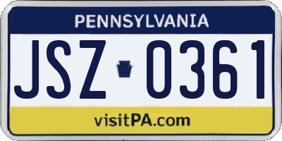 PA license plate JSZ0361