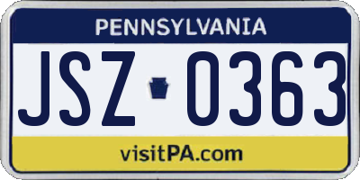 PA license plate JSZ0363