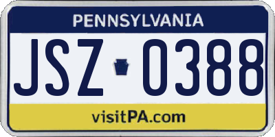 PA license plate JSZ0388