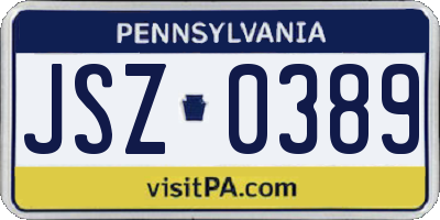 PA license plate JSZ0389