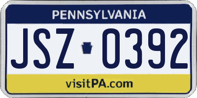 PA license plate JSZ0392