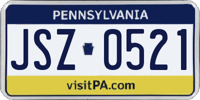 PA license plate JSZ0521