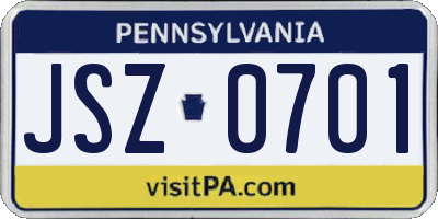 PA license plate JSZ0701