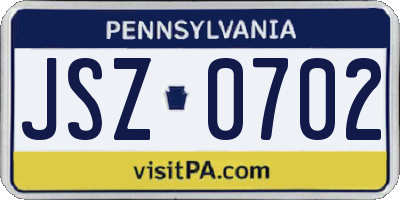 PA license plate JSZ0702