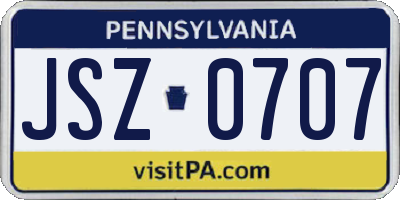 PA license plate JSZ0707
