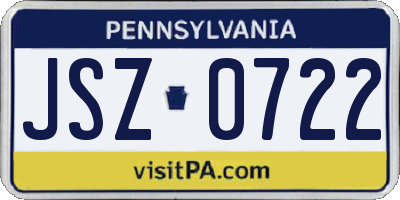 PA license plate JSZ0722