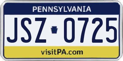 PA license plate JSZ0725