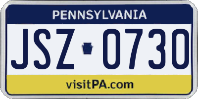 PA license plate JSZ0730