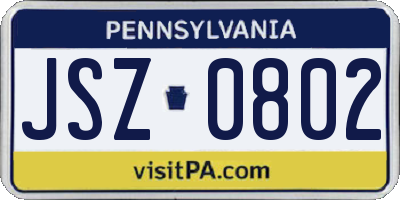 PA license plate JSZ0802