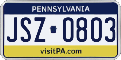 PA license plate JSZ0803