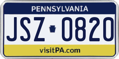 PA license plate JSZ0820