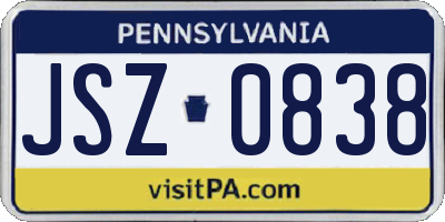 PA license plate JSZ0838