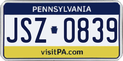 PA license plate JSZ0839