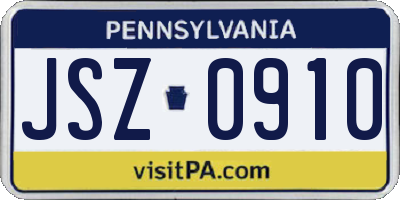 PA license plate JSZ0910